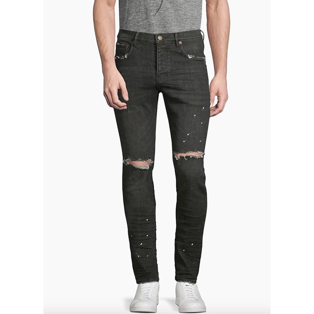 Purple Brand P001 Jeans Mens 31 Black Distressed Paint Splatter Mens‎ Size